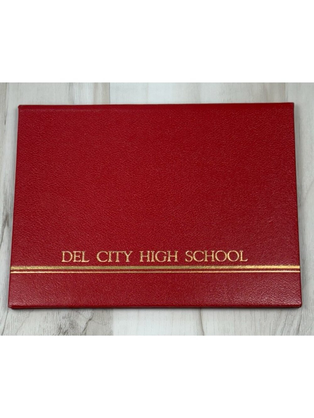 VTG 8.5"x6.5" DEL CITY HIGH SCHOOL Oklahoma Red Leatherette DIPLOMA COVER 1968